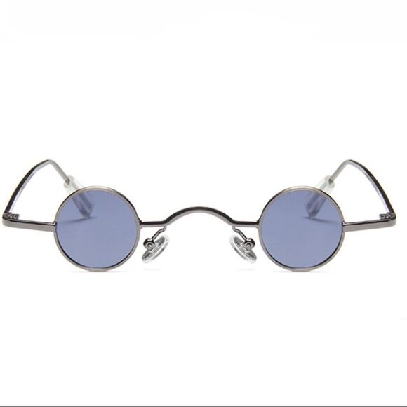 Vintage Tiny Blue Round Lenses Metal Frame Sunglasses Shades NEW - Picture 1 of 4